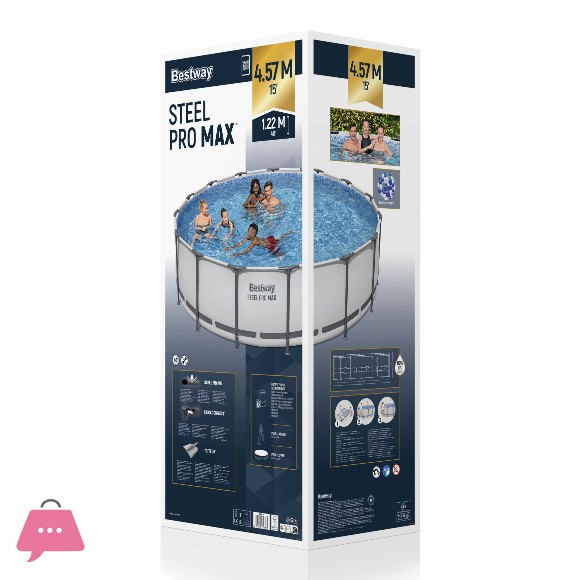 Bestway Above Ground Swimming Pool Round Steel Pro Max 15 Feet x 48 Inch -56438
