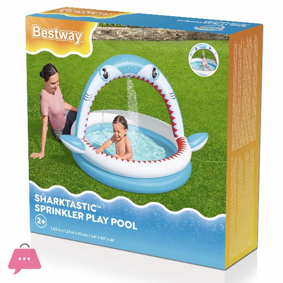 Bestway Childrens Inflatable Pool Shark with Sprinkler - 163x127x92cm - 53157