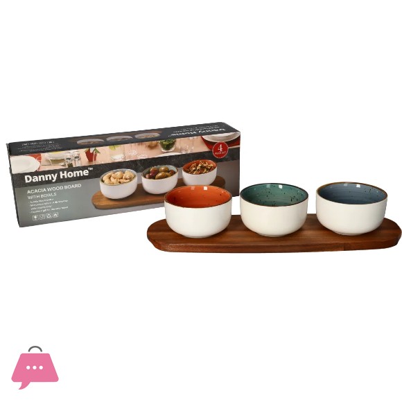 Danny Home Acacia Wood Board With Dessert Bowls 4 Pcs