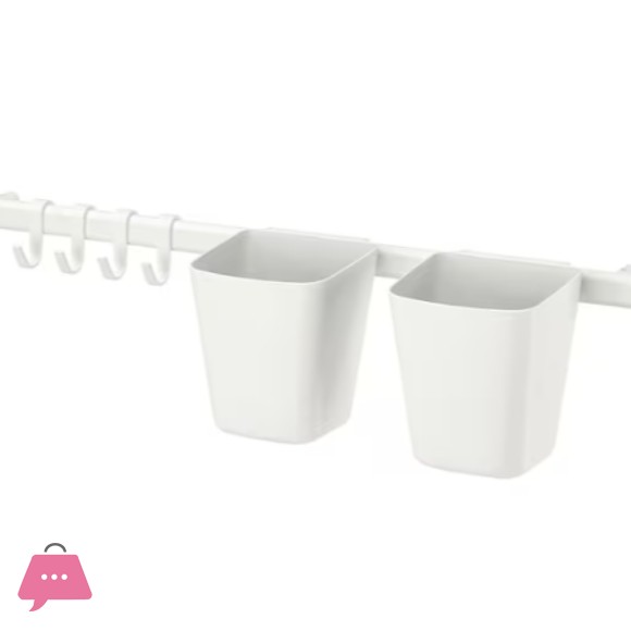 IKEA SUNNERSTA Rail with 4 hooks and 2 containers, white