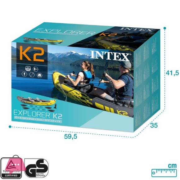 Intex Explorer K2 Kayak 2-Person Inflatable Boat Set with Aluminum Oars and High Output Air Pump - 68307