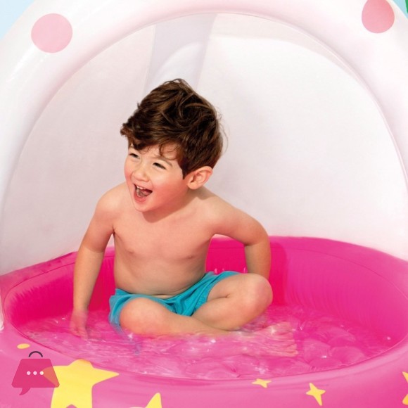 INTEX Inflatable Unicorn Childrens Pool with Padded Floor and Sunshade 102x102 cm - 58438