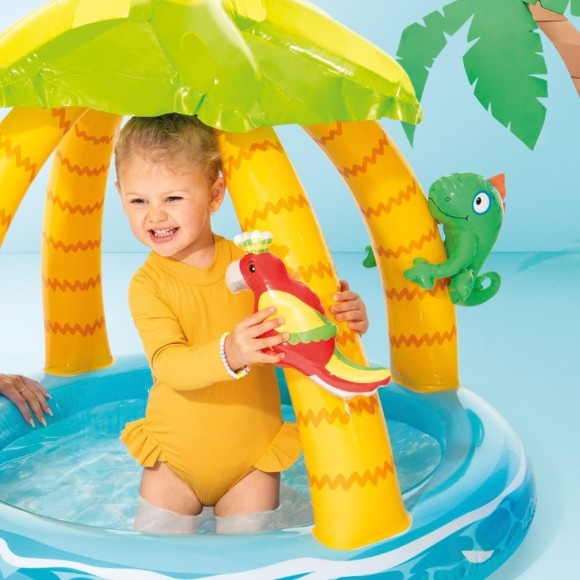 INTEX Inflatable Tropical Island Pool with Padded Floor and Parasol 102x86 cm - 58417