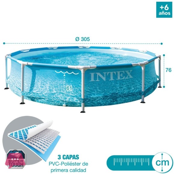 Intex Metal Frame Above Ground Beachside Pool 10Ft x 30Inch - 28206