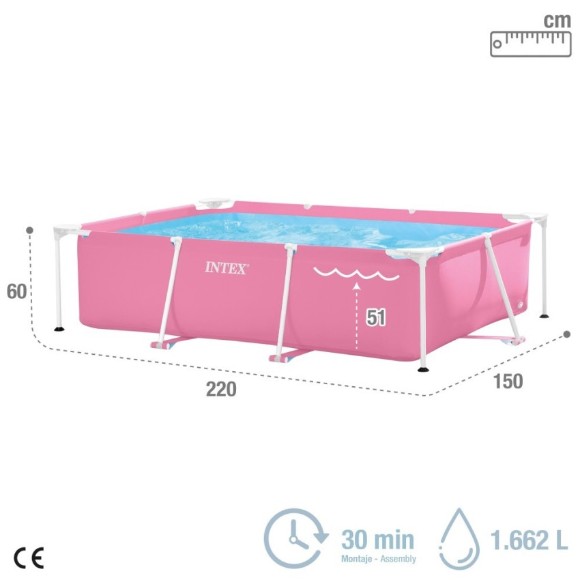 INTEX Metal Frame Above Ground Rectangular Swimming Pool Pink 7Ft x 5Ft x 24Inch - 28266