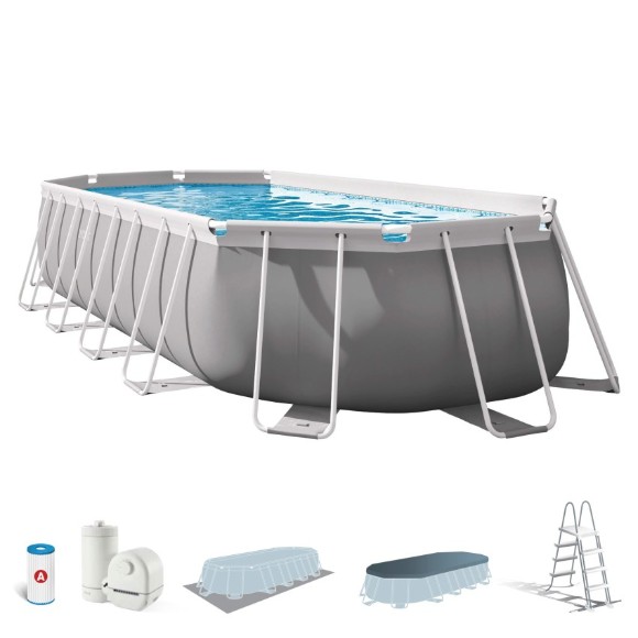 Intex Prism Frame Oval Pool Set With Pool Cover Ground Cloth Ladder & Water Filter Pump 20Ft x 10Ft x 4Ft- 26798