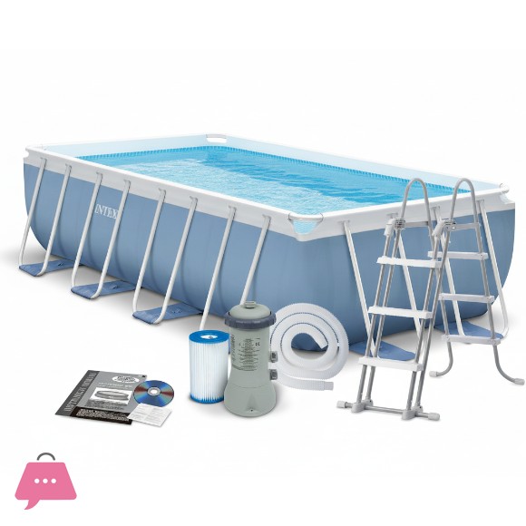 INTEX Prism Frame Pool Rectangular With Filter Pump & Ladder 13ft x 6.5ft x 39Inch - 26788