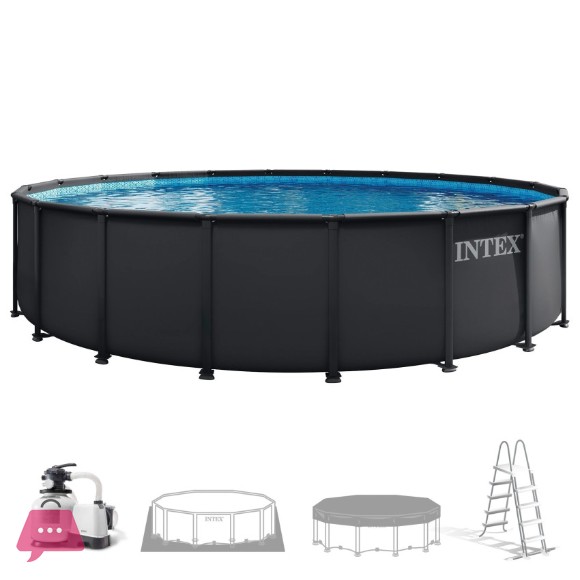 INTEX Round Ultra XTR Frame Pool With Sand Filter Pump Ladder, Pool Cover Ground Cloth 24Ft x 52Inch - 26340