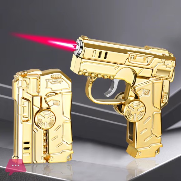 Multi Functional Folding Dual Form Decompression Gyro Gun Shaped Lighter