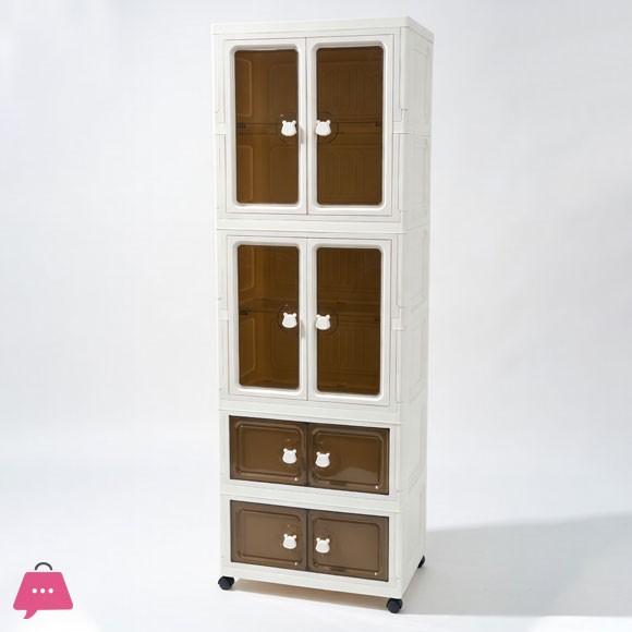 Multipurpose Cupboard Luxury Kids Multi-Layer Storage Cabinet with Display Doors & Drawers with Wheels