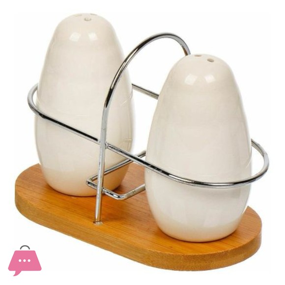 Salt and Pepper Shaker With Bamboo Base