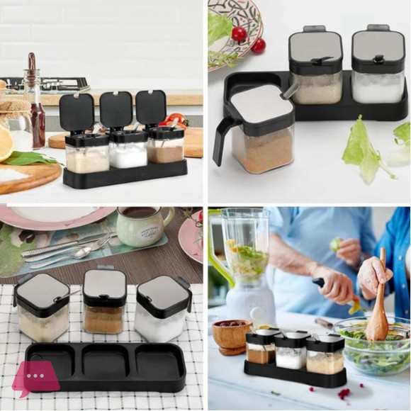 Spice and Sugar Jar with Spoon 3pcs