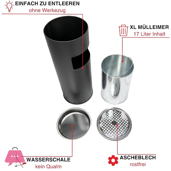 Stainless Steel Ashtray Bin Dusbin Recycle Bin Black
