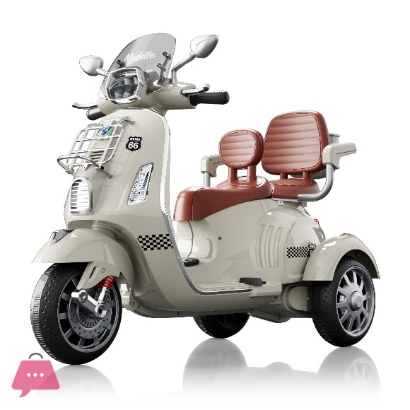 Three Wheel Vespa Motorcycle 12V LED Electric Kids Ride on Bike Bumper Toddler Scooter