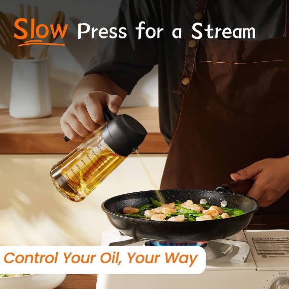 16oz/470ml Glass Oil Sprayer for Cooking – 2 in 1 Oil Bottle