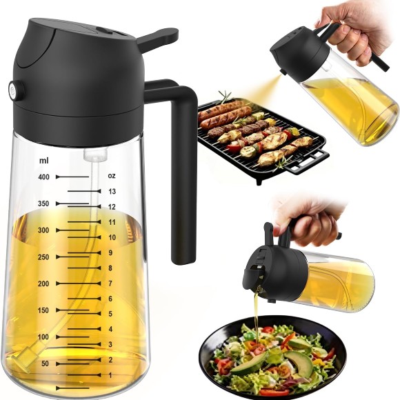 16oz/470ml Glass Oil Sprayer for Cooking – 2 in 1 Oil Bottle