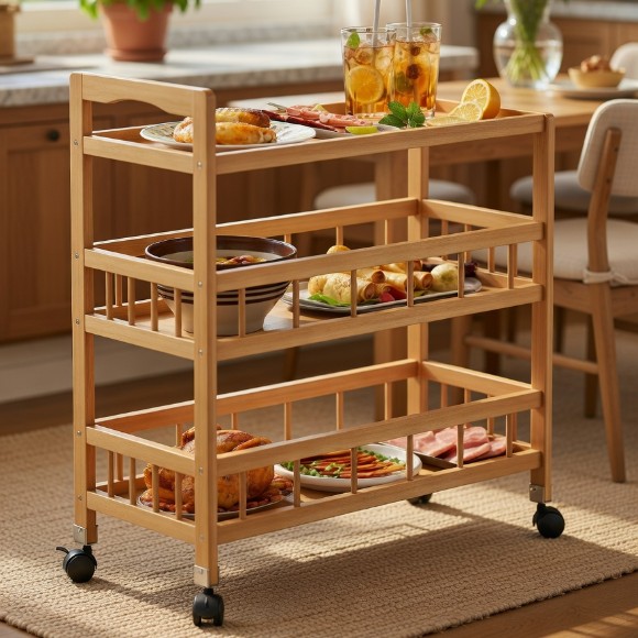 3 Tier Trolley with Wheels Kitchen Rolling Cart Serving Trolley