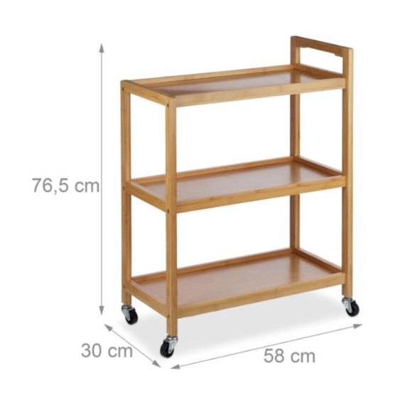 3-Tier Wooden Trolley with Wheels