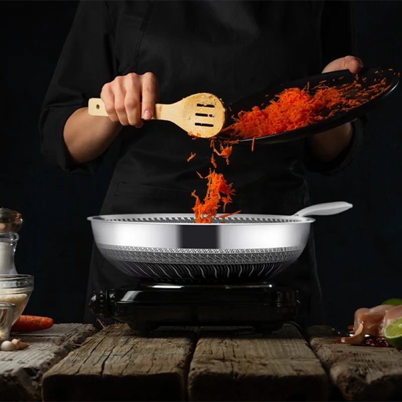 304-stainless-steel-honeycomb-laser-coated-non-stick-single-handle-wok-with-lid-induction-safe