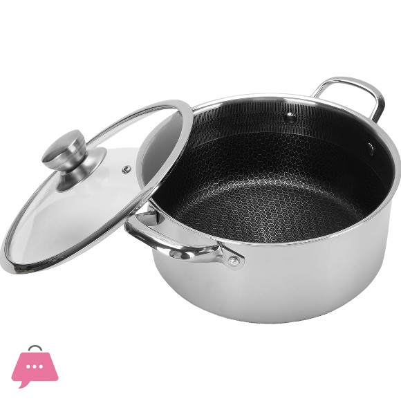 316 Honeycomb Laser Coated Stainless Steel Stockpot with Glass Lid Double 2 Handle Stock Pot Induction Safe