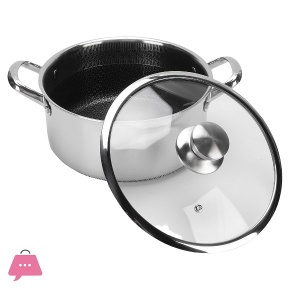 316 Honeycomb Laser Coated Stainless Steel Stockpot with Glass Lid Double 2 Handle Stock Pot Induction Safe