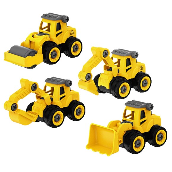 4 In 1 Construction Vehicles Truck Toys Set Take Apart Educational Portable Engineering Tool Toys Playset For Kids