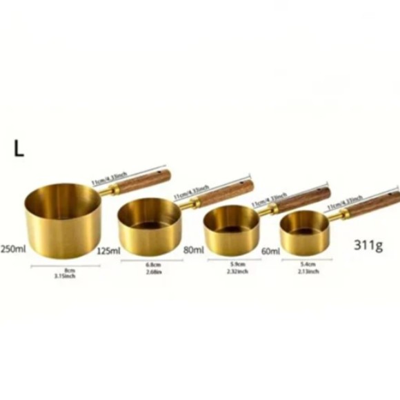 4-Piece Large Measuring Cup Set with Elegant Wooden Handles
