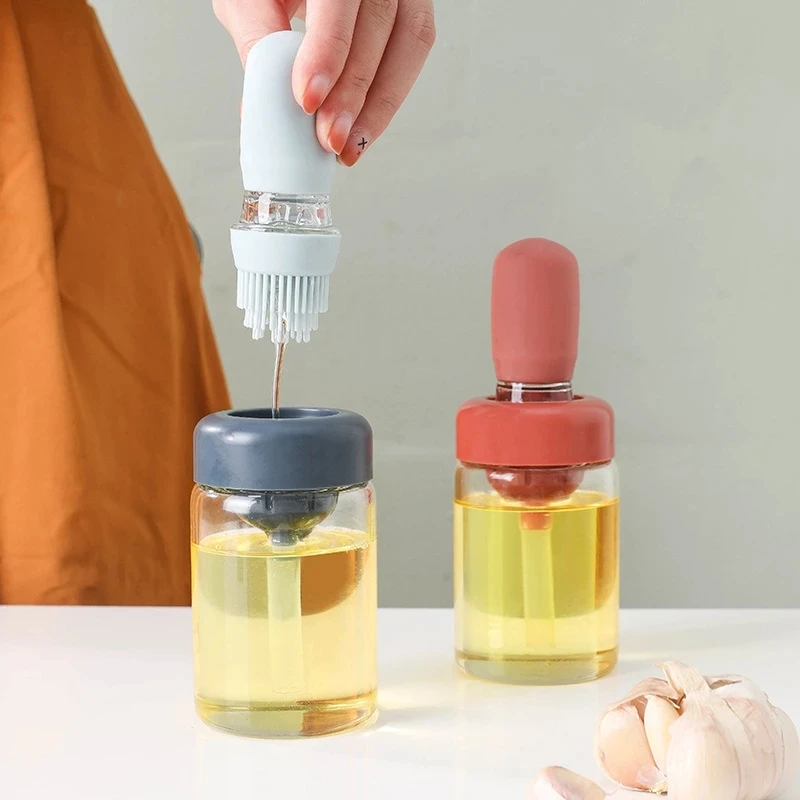 Glass Olive Oil Dispenser Bottle with Brush 2 in 1, Silicone Dropper Measuring Oil Dispenser Container