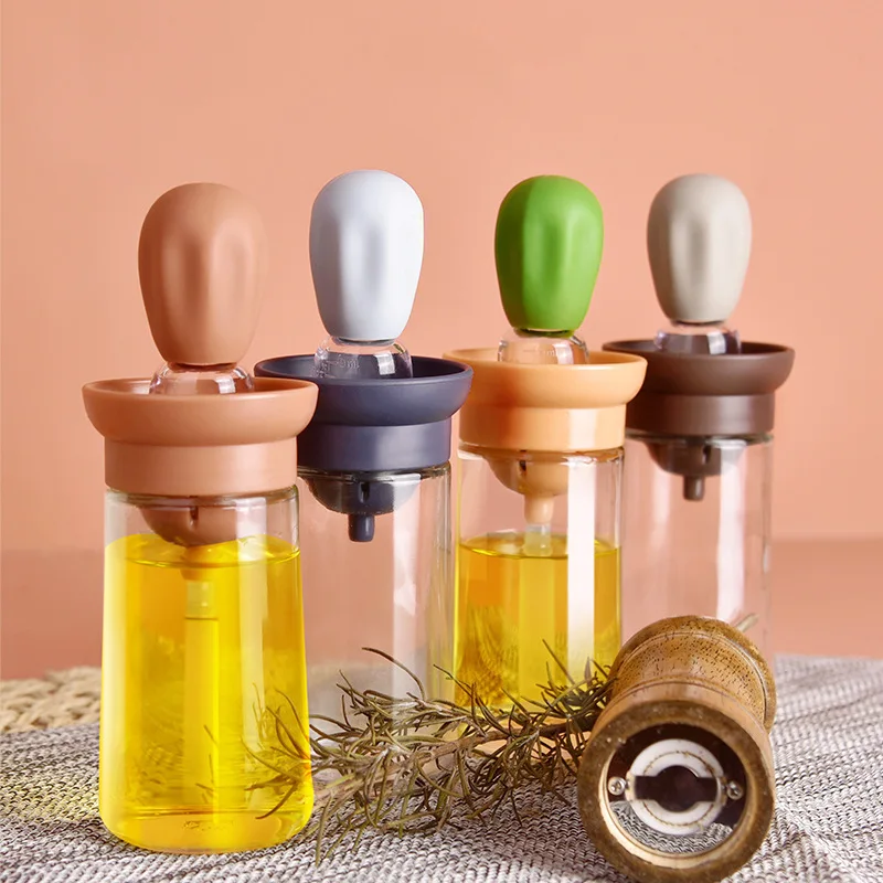 Glass Olive Oil Dispenser Bottle with Brush 2 in 1, Silicone Dropper Measuring Oil Dispenser Container