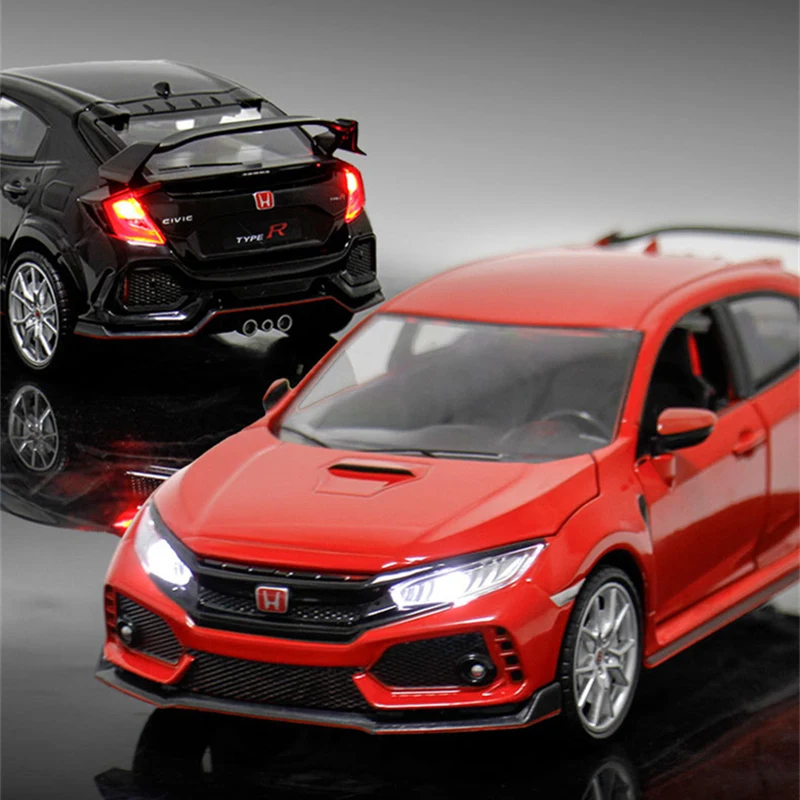 1:24 HONDA CIVIC TYPE R Alloy Sports Car Model Diecast Toy Racing Car Model Sound and Light