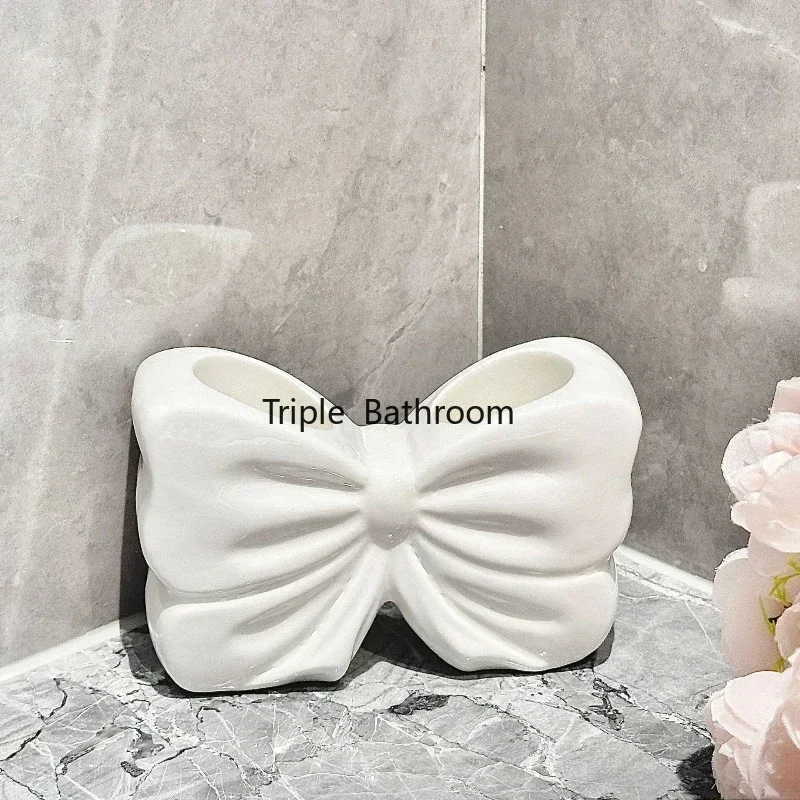 Ceramic Bow Holder Toothbrush Toothpaste Brush Holder