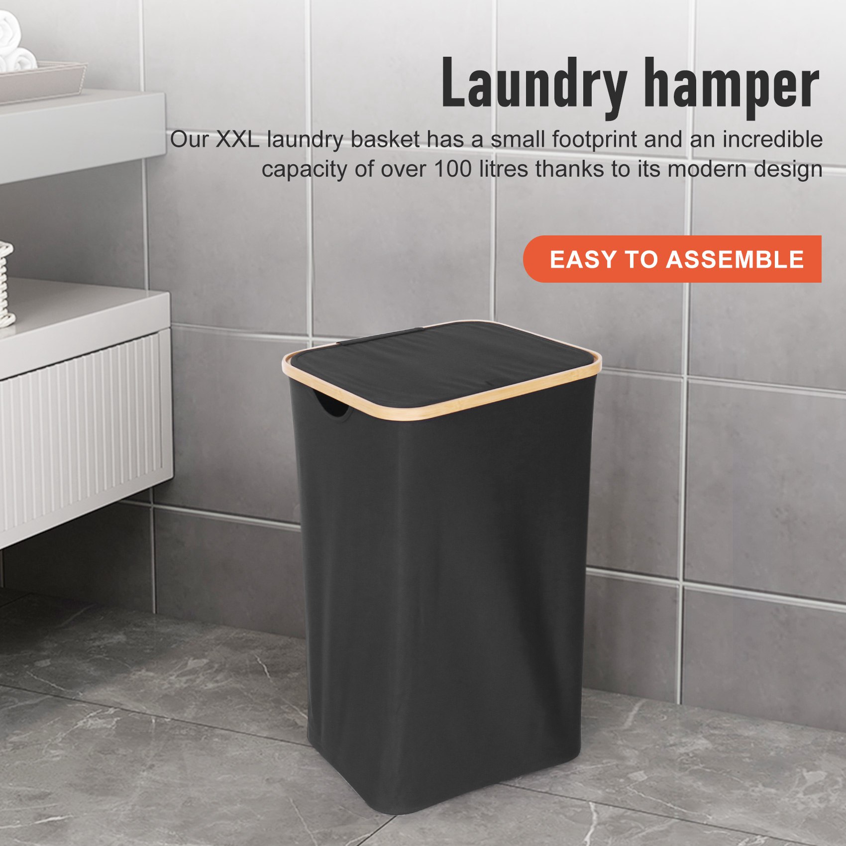 Laundry Basket with Lid Black Laundry Sorter for Bathroom & Bedroom