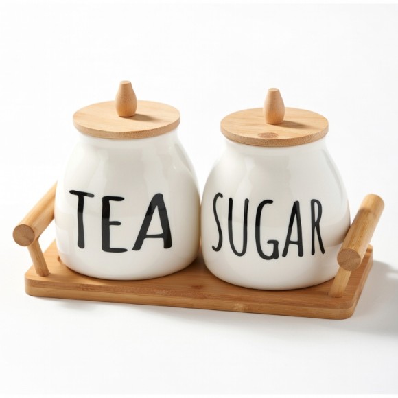 Arabic Ceramic Tea Sugar Jar Set with Stand