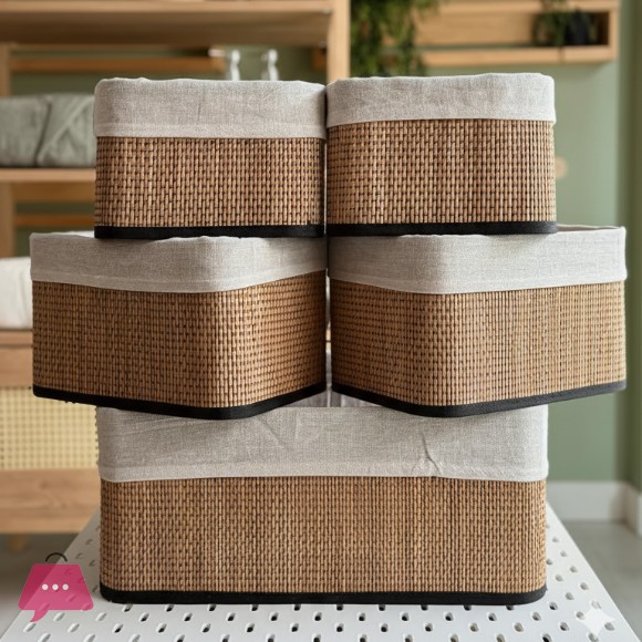 Rattan Rectangular Multipurpose Bamboo Basket 5-Piece