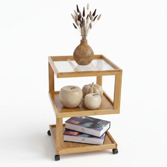 Bamboo Coffee Table With Wheels Side Table Storage Cabinet Small Square Table