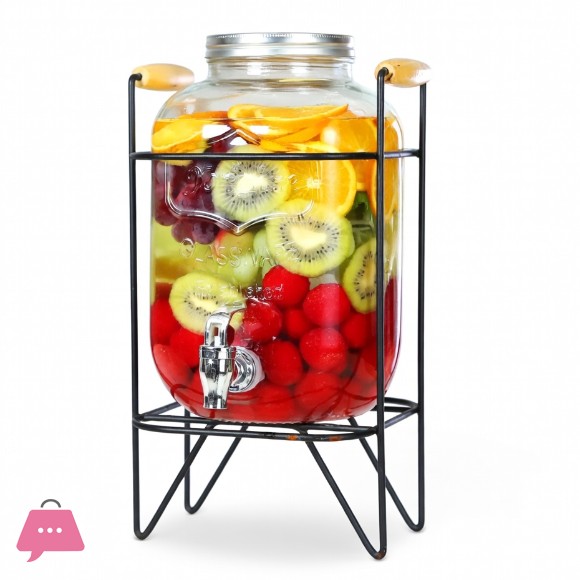 Beverage Bucket with Fauct 5L Glass Jar Party Juice Dispenser Glass Drink Beverage Dispenser with Tap and Stand