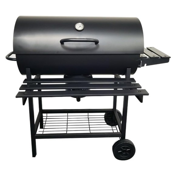 Charcoal Grill Trolley With Shelf Side Table Wheels Built-in Thermometer Barbecue Grill with Automatic Rotating Grill Suitability for Outdoor BBQ