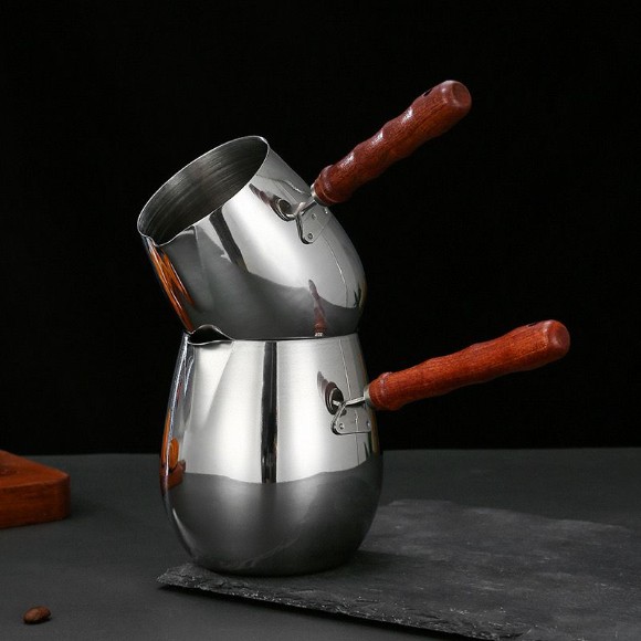 Milk Pot Coffee Kettle with Wooden Handle and Lid