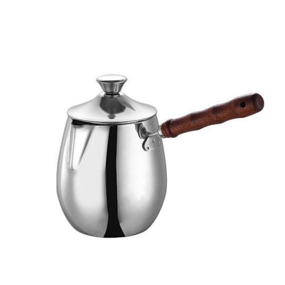 Milk Pot Coffee Kettle with Wooden Handle and Lid