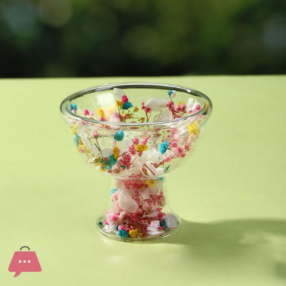 Creative Double Wall Transparent Glass Lotus Cup for Ice Cream 1-pcs