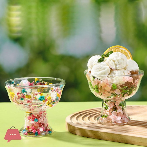 Creative Double Wall Transparent Glass Lotus Cup for Ice Cream 1-pcs