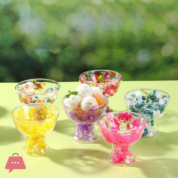 Creative Double Wall Transparent Glass Lotus Cup for Ice Cream 1-pcs