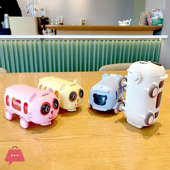 Cute Panda Bear Car Plastic Water Bottle with Straw 500ml