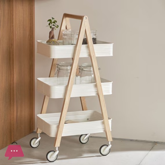 Danny Home 3 Layer Trolley Cart Rubber Wood With Locking Wheels