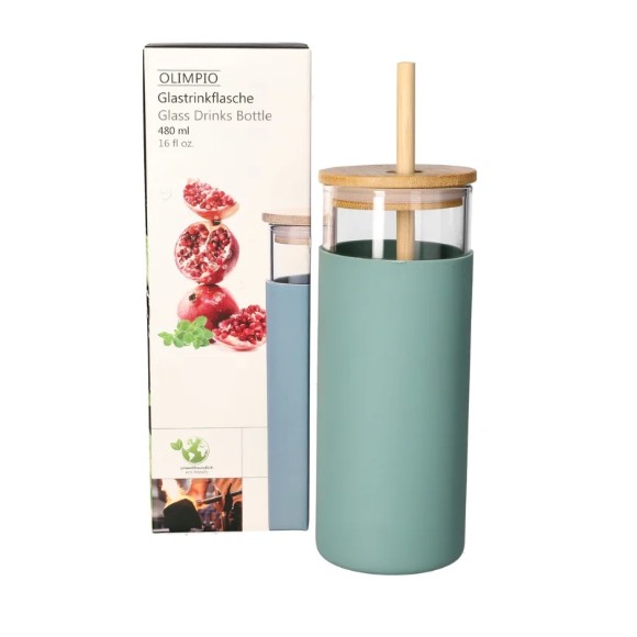 Danny Home Borosilicate Bottle with Wood Lid & Straw 17.7cm