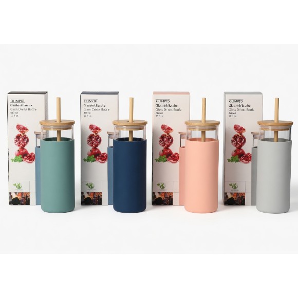 Danny Home Borosilicate Bottle with Wood Lid & Straw 17.7cm