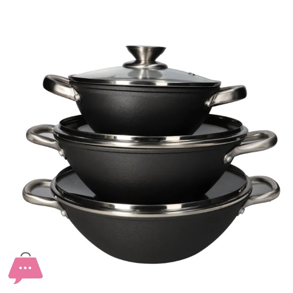 Danny Home Cast-Iron Karahi Double Handle Wok with Lid