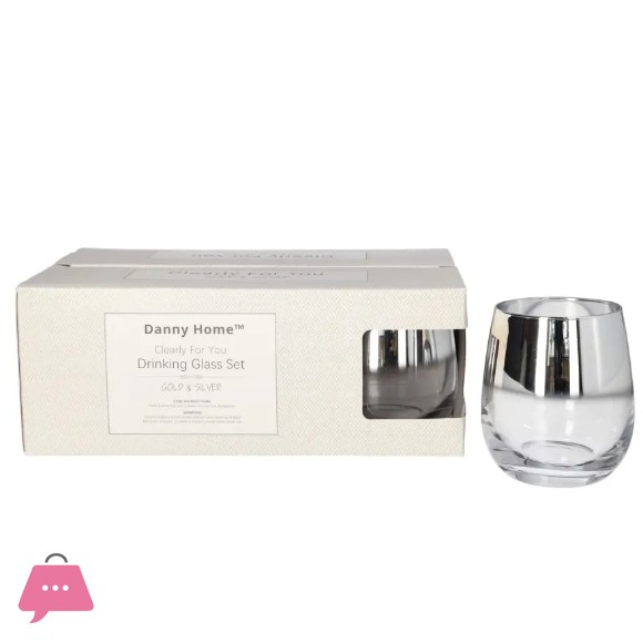 Danny Home Clear & Silver Tumbler Glasses 6Pcs