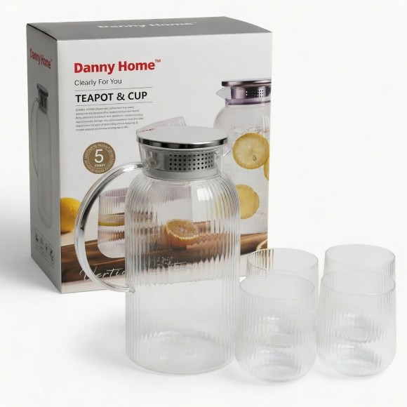 Danny Home 5Pcs Teapot & Glass Set - Vertical Stripe