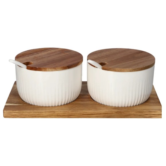 Danny Home Porcelain Sugar Bowl Wooden Lid Set 7pcs